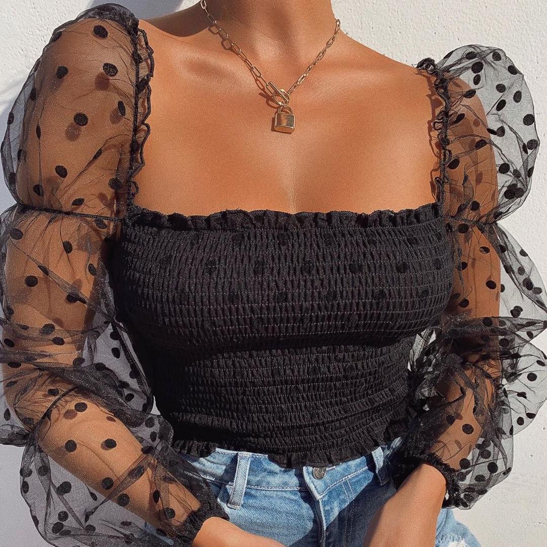 Women Mesh Sheer Blouse Chiffon See-through Long Sleeve Top Shirt Blouse  Fashion Organza Transparent White Shirt Female Blusas | Sami Apparel Shop